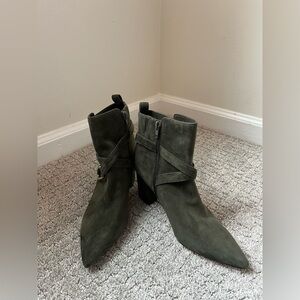 Olive Green Suede Ankle Boots